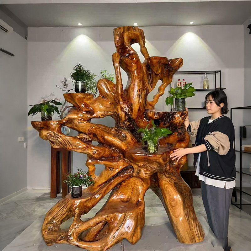 天然随形香樟木树根树头根雕花架盆景置物摆件