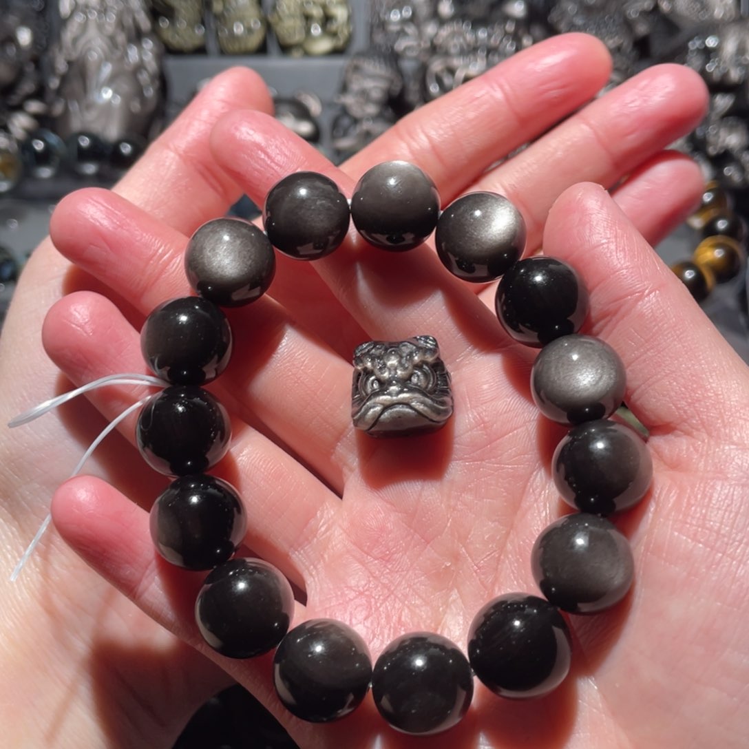 黑曜岩手串未镶嵌可*