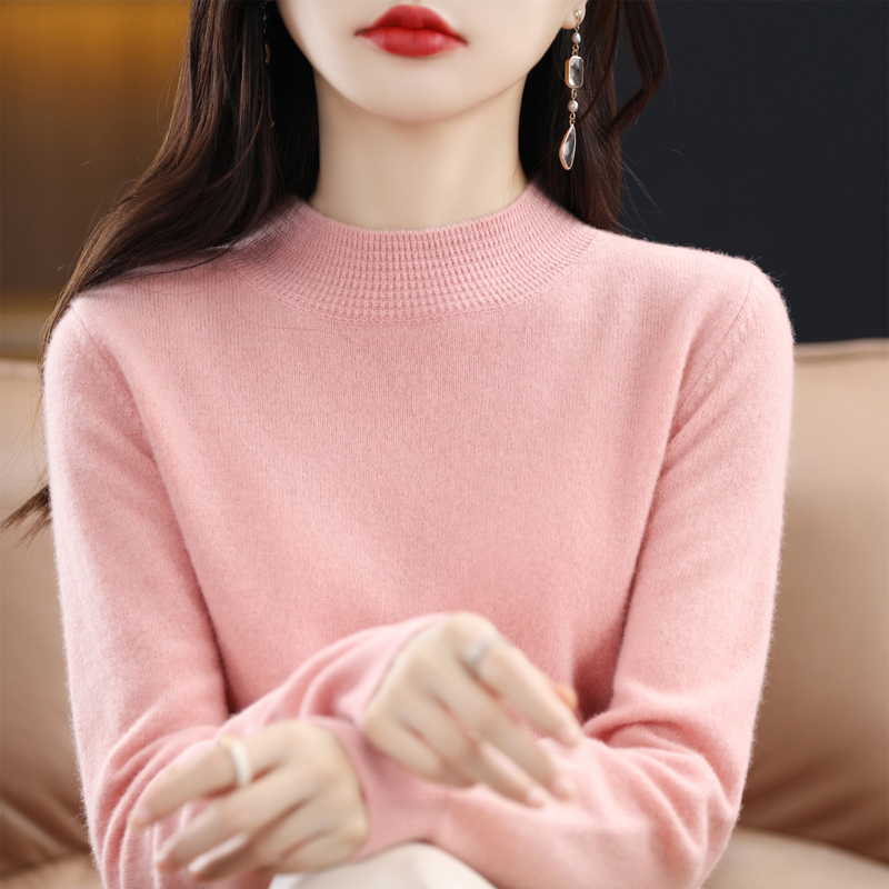 羊毛衫女纯色衫优雅半高领打底衫针织女士百搭内搭气质