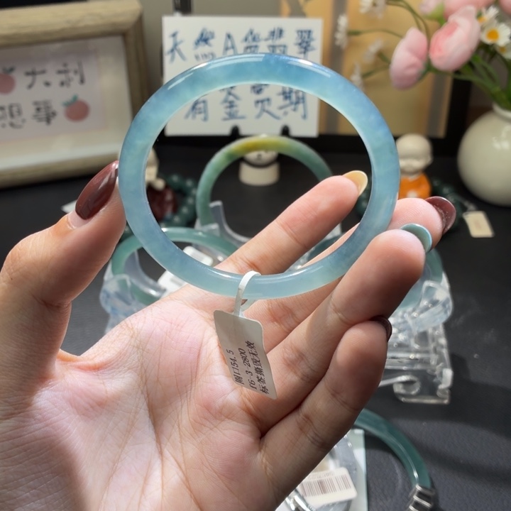 翡翠未镶嵌手镯蓝紫54