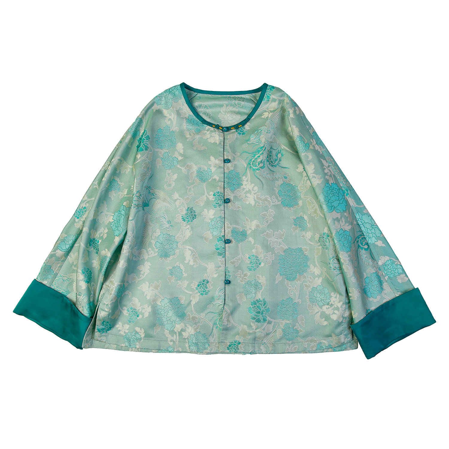 23姆满丝七色彩罗鹤鹿同春紫圆领正襟手工盘扣八分袖外套12421-1