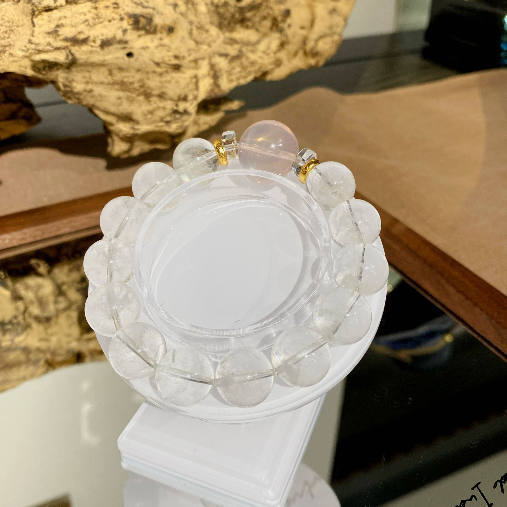 【御燕藏晶】天然利姆利亚白水晶配星光粉水晶手串设计款编号YY0003