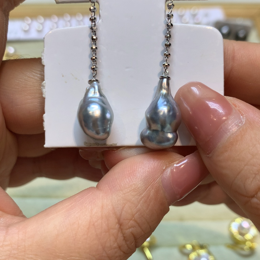 海水珍珠耳饰银S925镶嵌