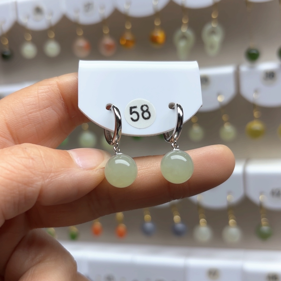 和田玉耳饰银S925镶嵌