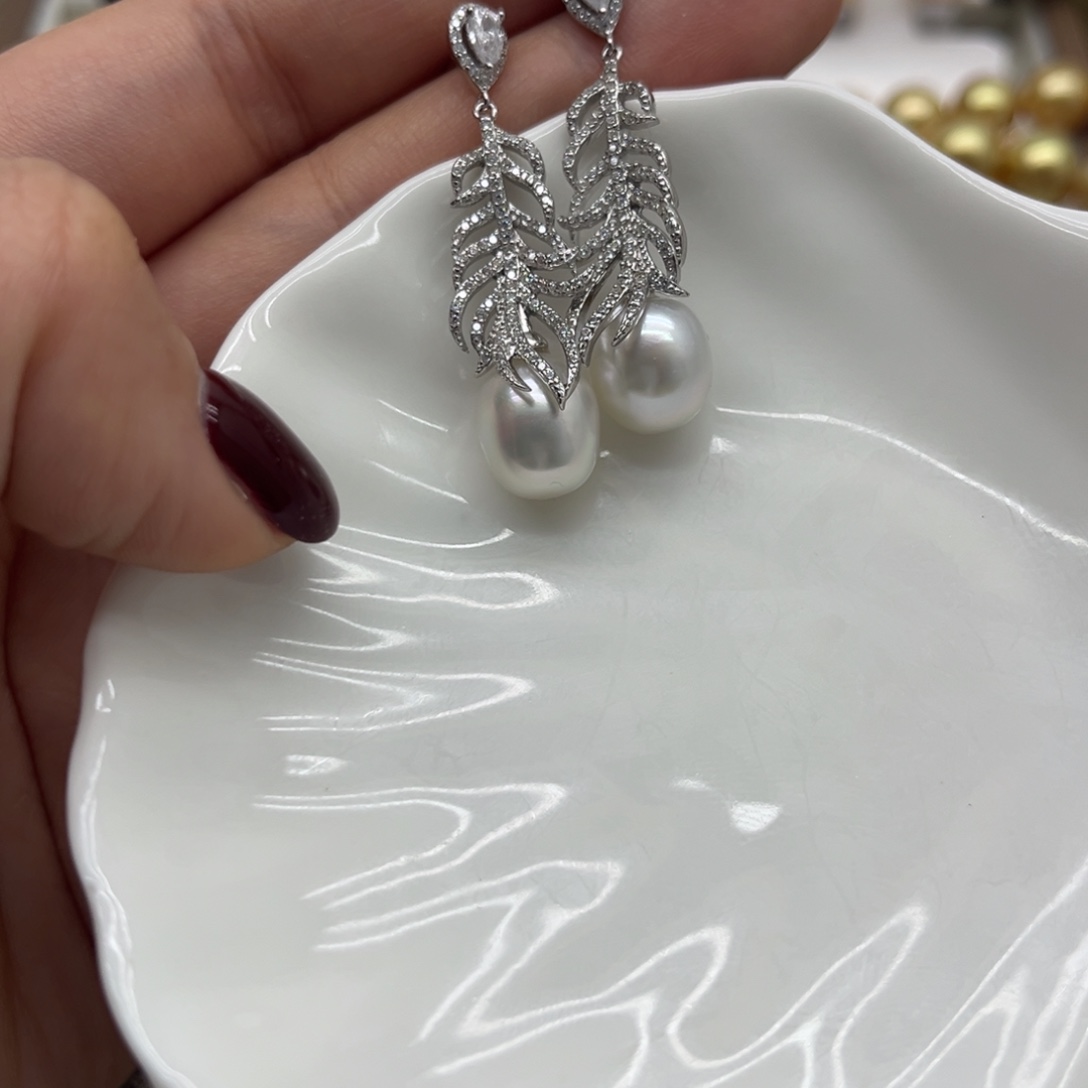 海水珍珠耳饰银S925镶嵌