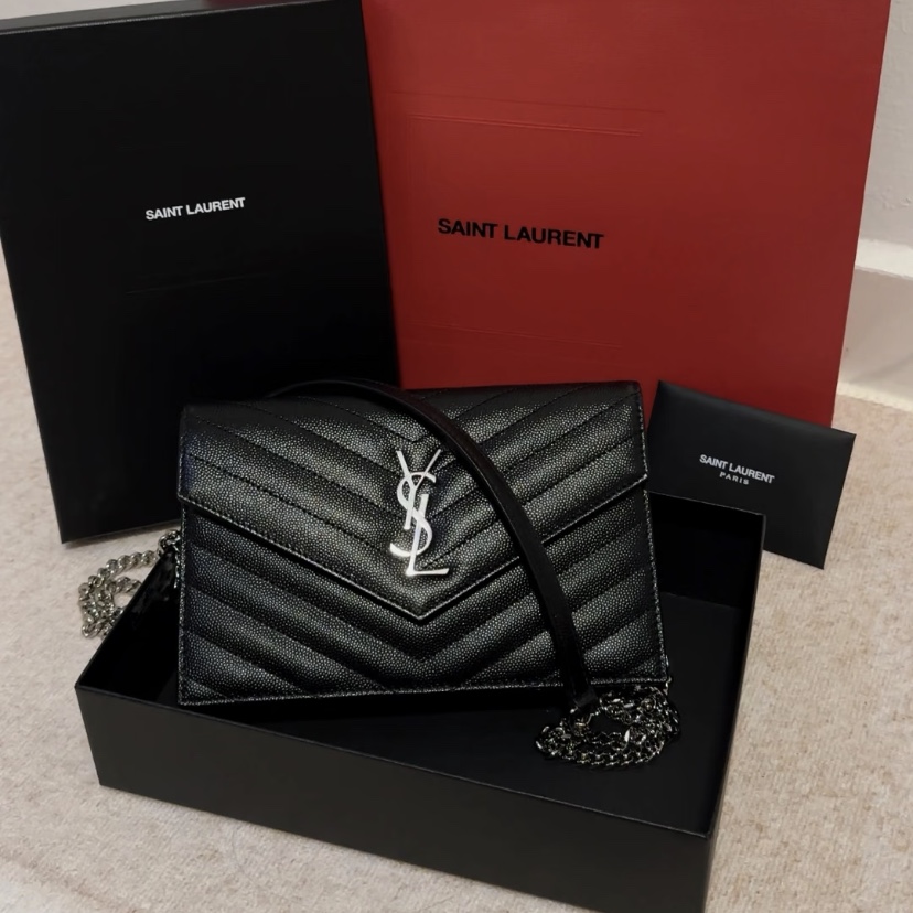 99新 YSL/圣罗兰 YSL黑银信封woc 25090083-01