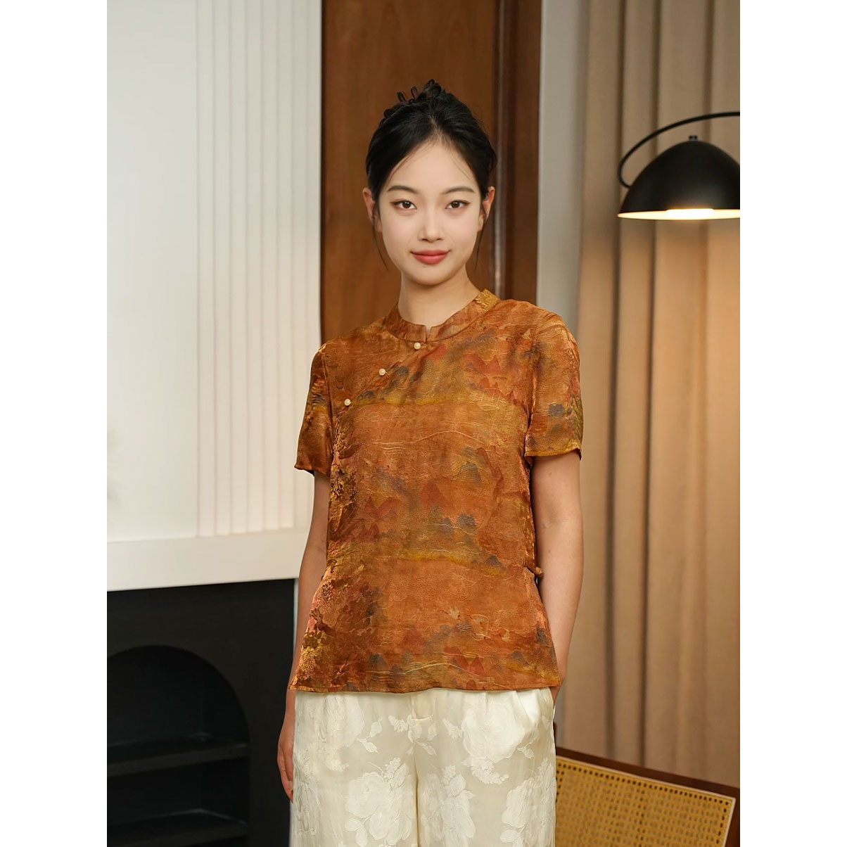 [秀锦]2025夏季新款中式国风浮光锦短袖2207