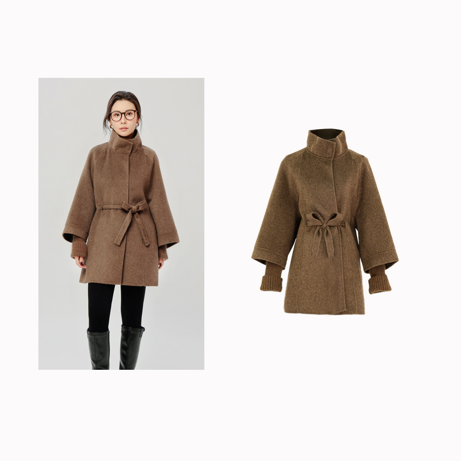 【一见倾心】绵羊毛拼接袖保暖收腰显瘦软糯亲肤毛呢外套BG250932