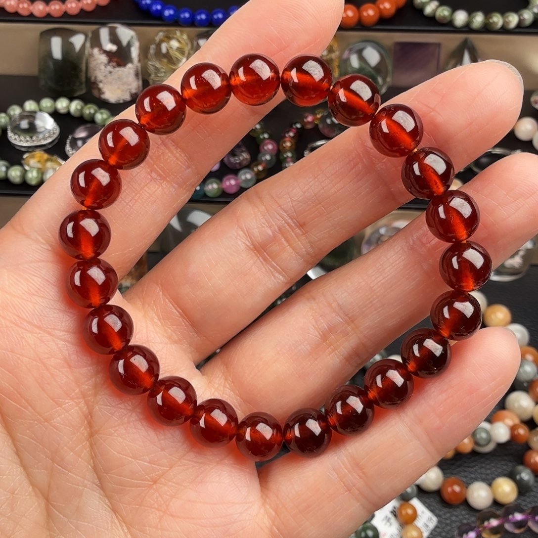 石榴石手链未镶嵌鱼*.天然橙红石榴石