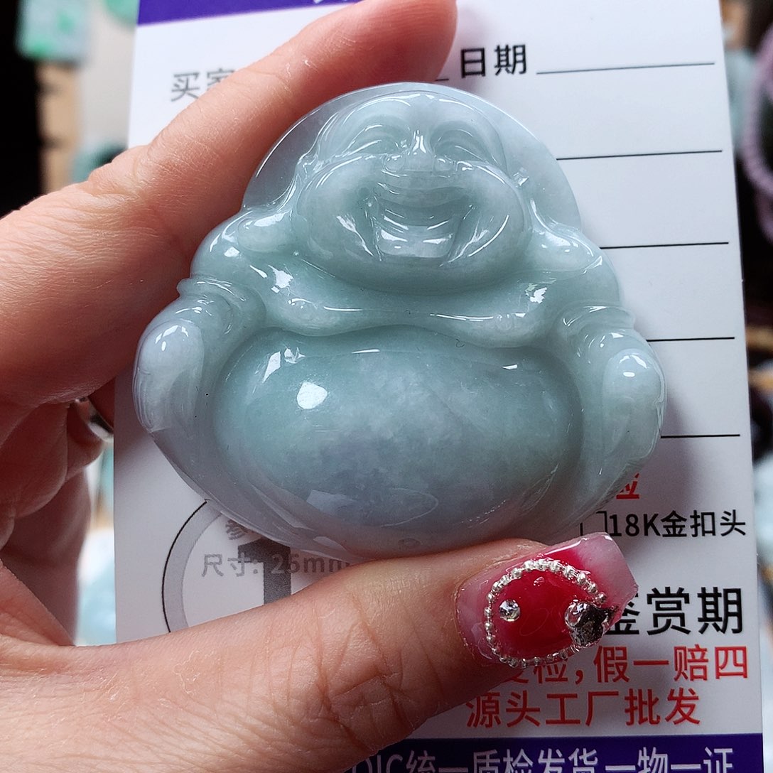 翡翠颈饰未镶嵌佛公，微瑕