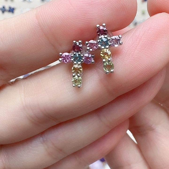 碧玺耳饰银S925镶嵌耳钉431