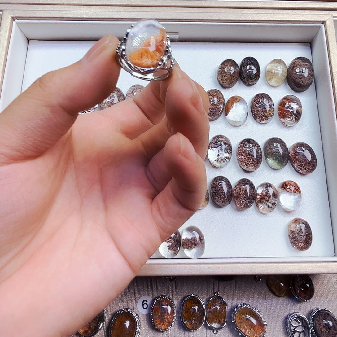 水晶戒指银S800镀金镶嵌阿***～