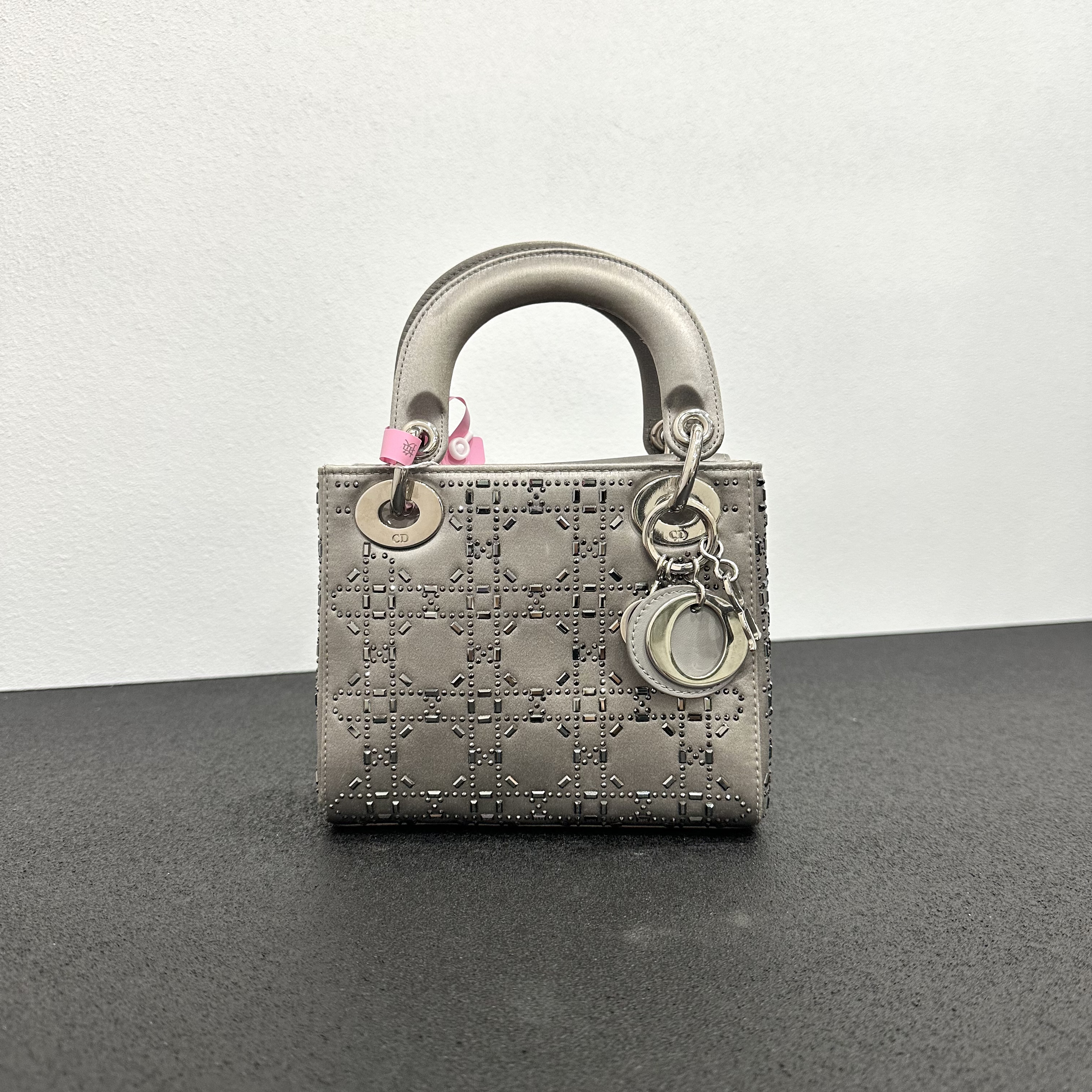 99新 DIOR/迪奥 壹所奢品/3格戴妃缎面灰银/单肩斜跨包