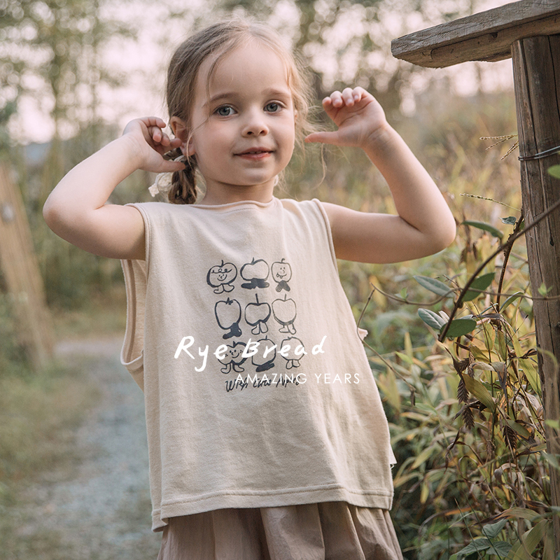 ryebread/黑面包童装 韩系卡通印花女小童圆领无袖背心ZS4夏