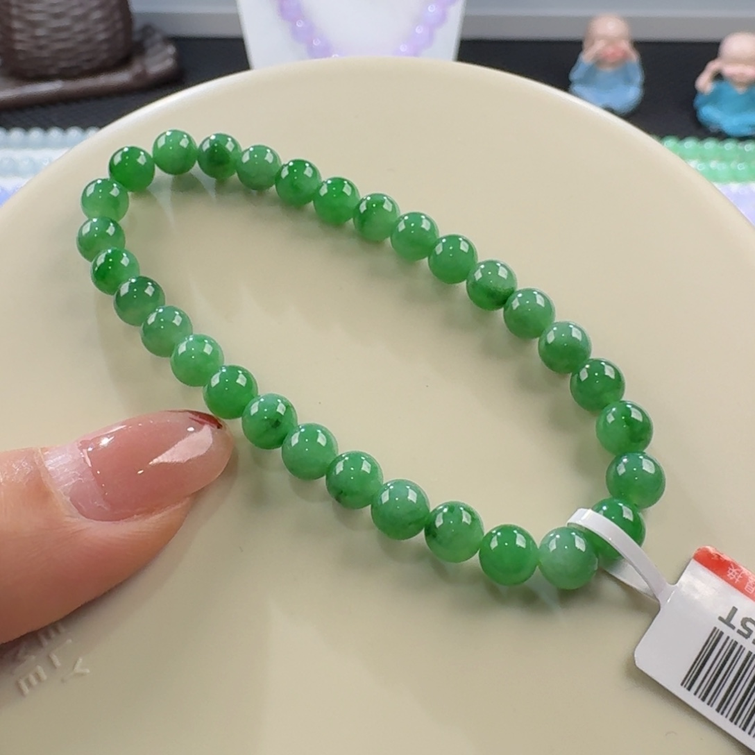 翡翠手链未镶嵌辣绿单圈6mm