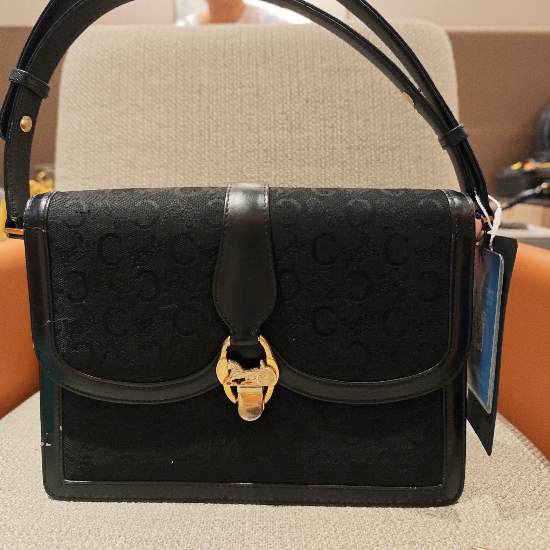 95新 Celine/思琳 黑色布艺包 yy 1749 5000