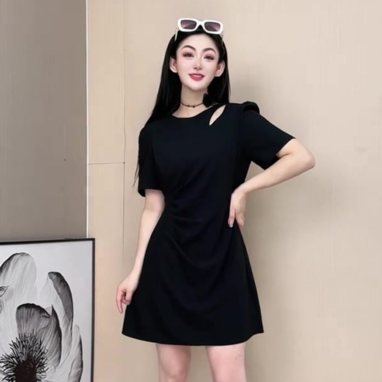3293夏季小富婆气质连衣裙大码女装高端裙子显瘦收腰小黑裙时尚