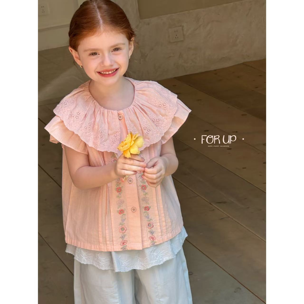 【现货】252-FU-85087多色法式娜熙花朵刺绣花边领上衣