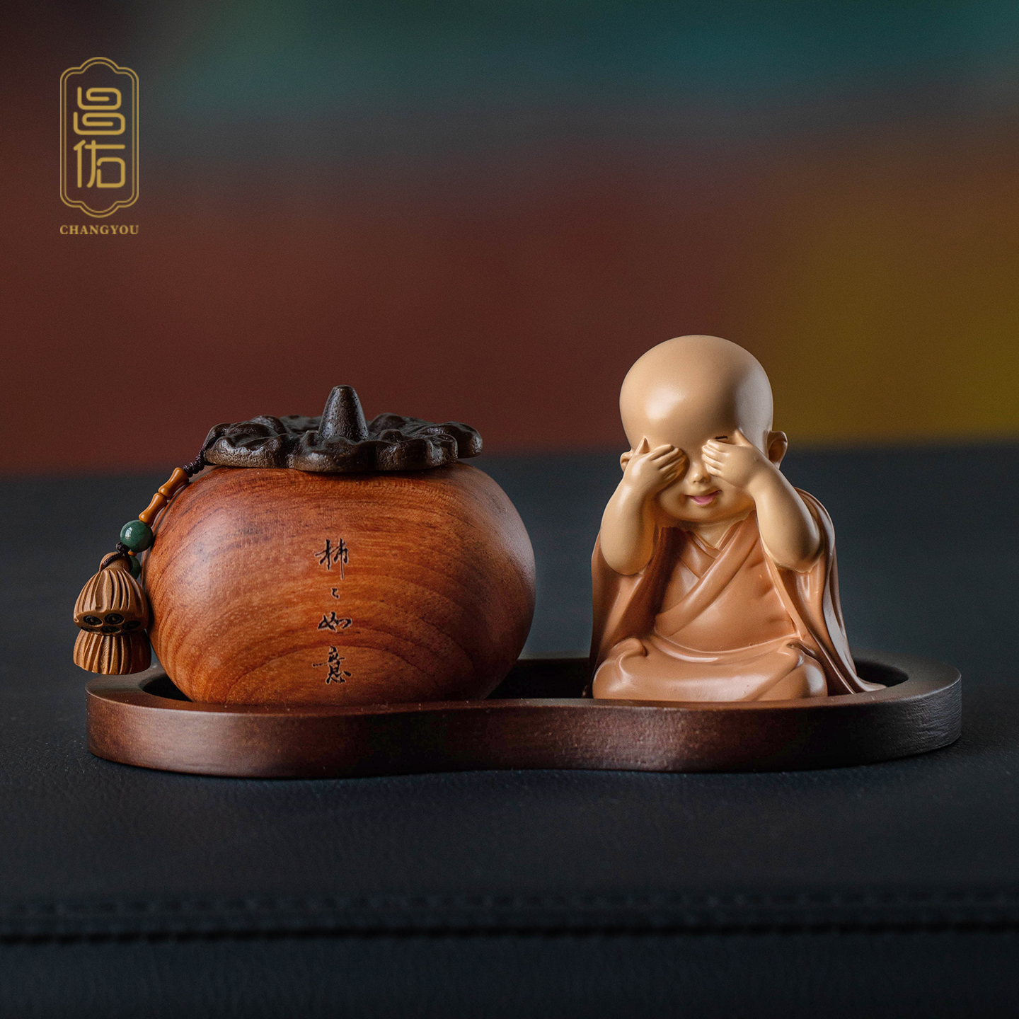 新款柿柿如意车载摆件萌趣小和尚中控台萌趣车载摆件