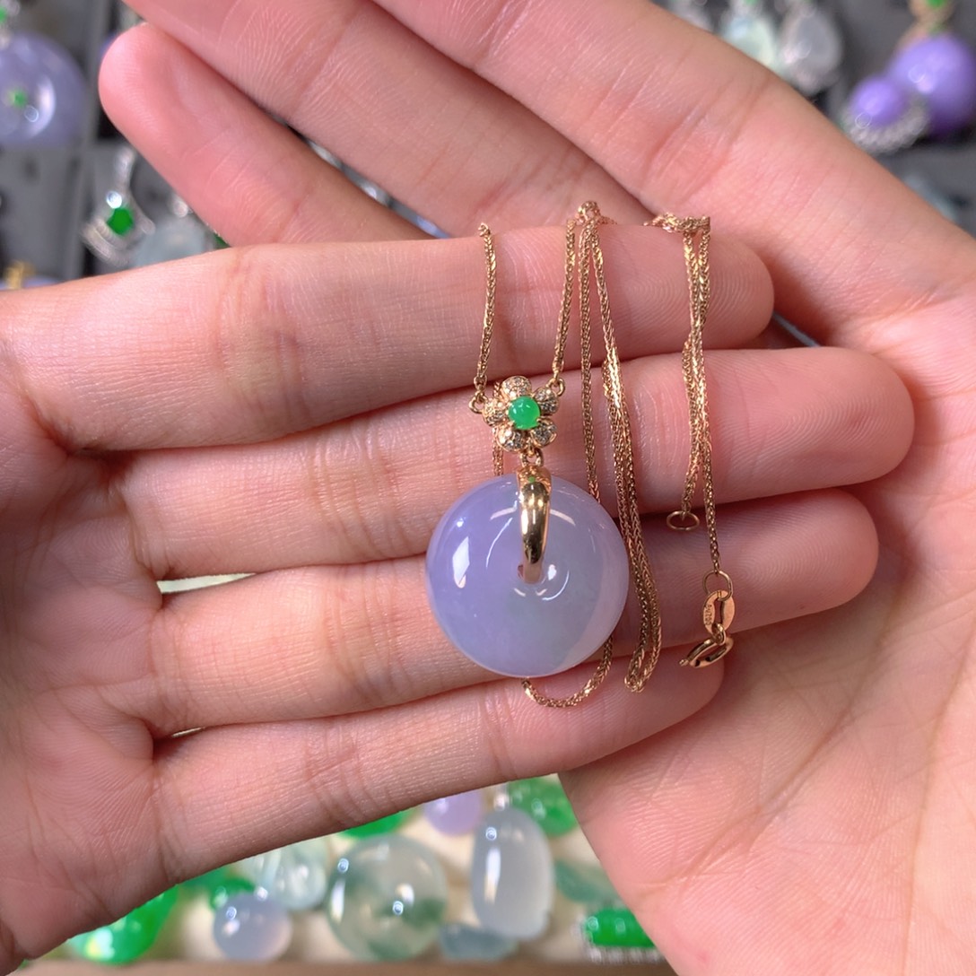 翡翠18K金镶嵌吊坠(不含链)