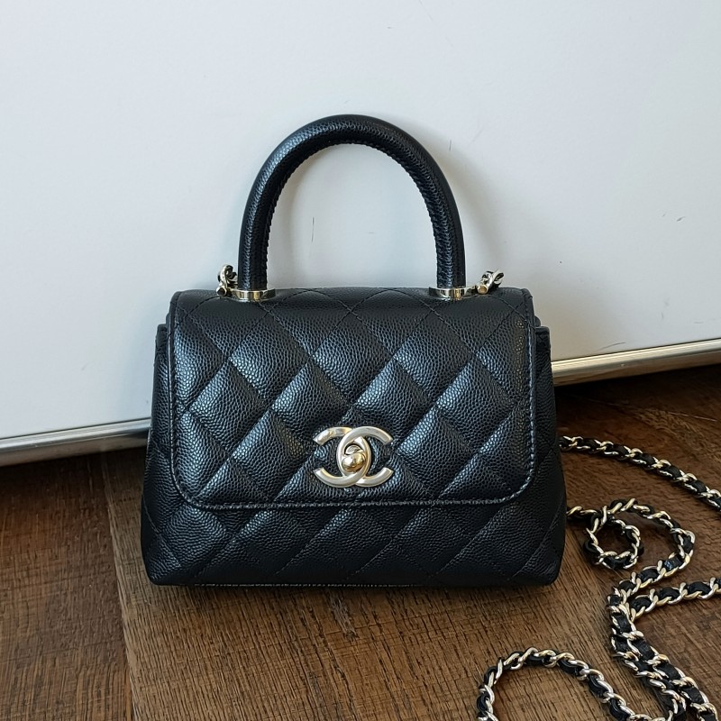 99新 Chanel/香奈儿 Azul-24K黑金荔枝纹皮斜挎包/50843