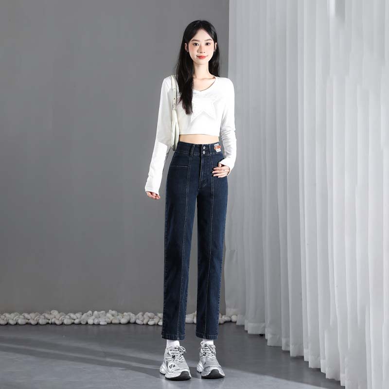 高腰弹力牛仔裤女2025春季新款小个子显瘦百搭休闲小直筒烟管裤