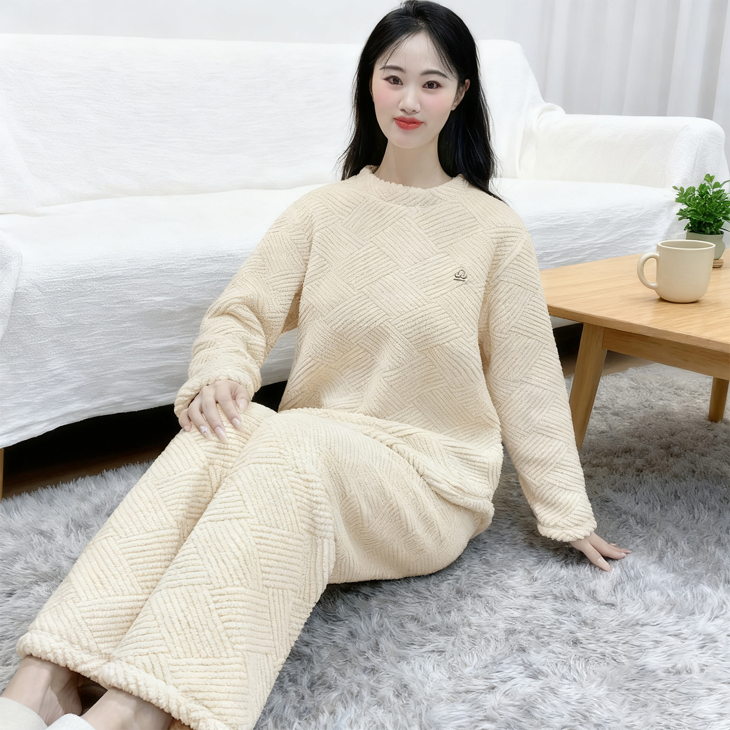 睡衣女2025新款秋冬季保暖加绒加厚法兰绒可外穿珊瑚绒家居服Y178