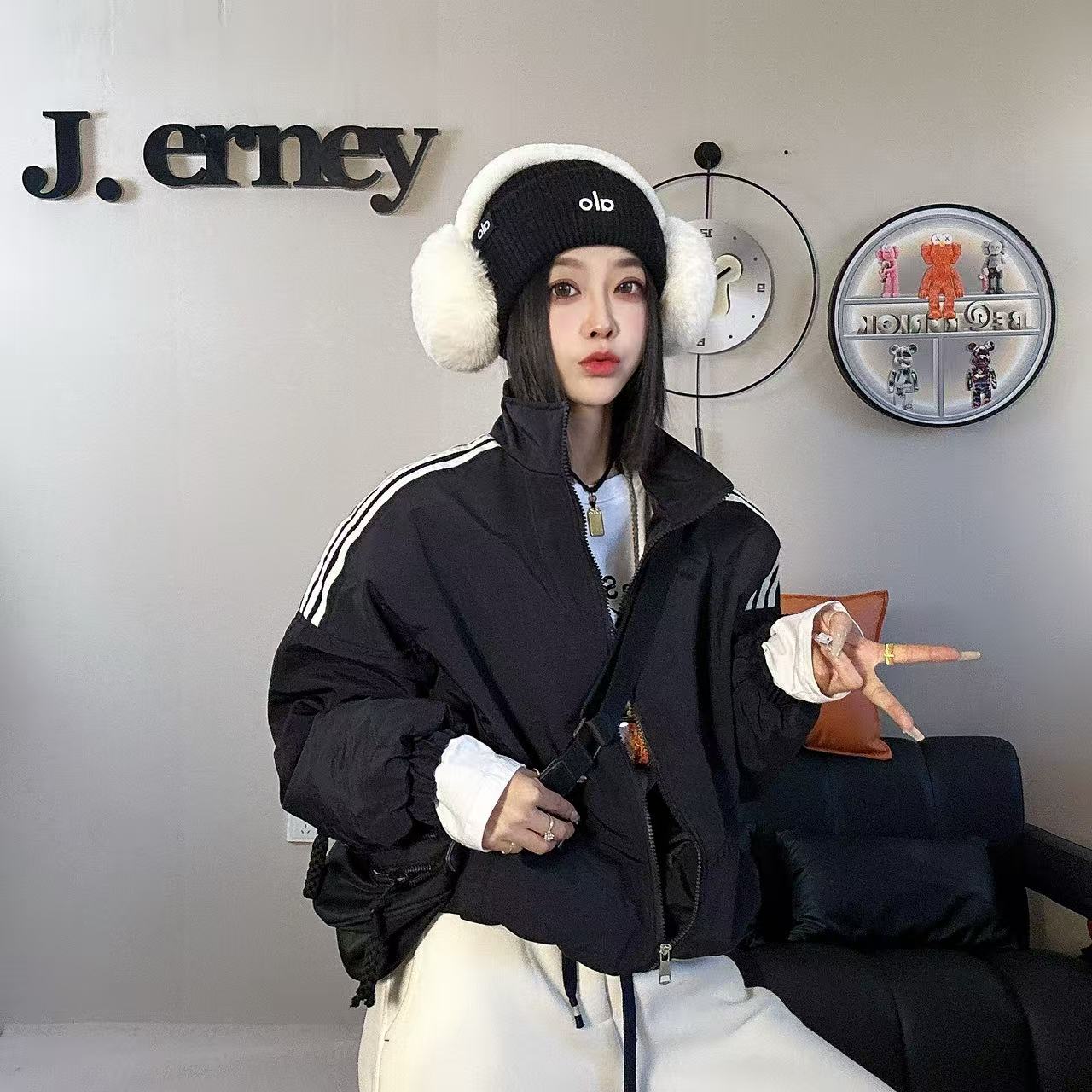 棉服外套立领薄棉2025冬季韩系条纹撞色休闲新款设计宽松夹克上衣