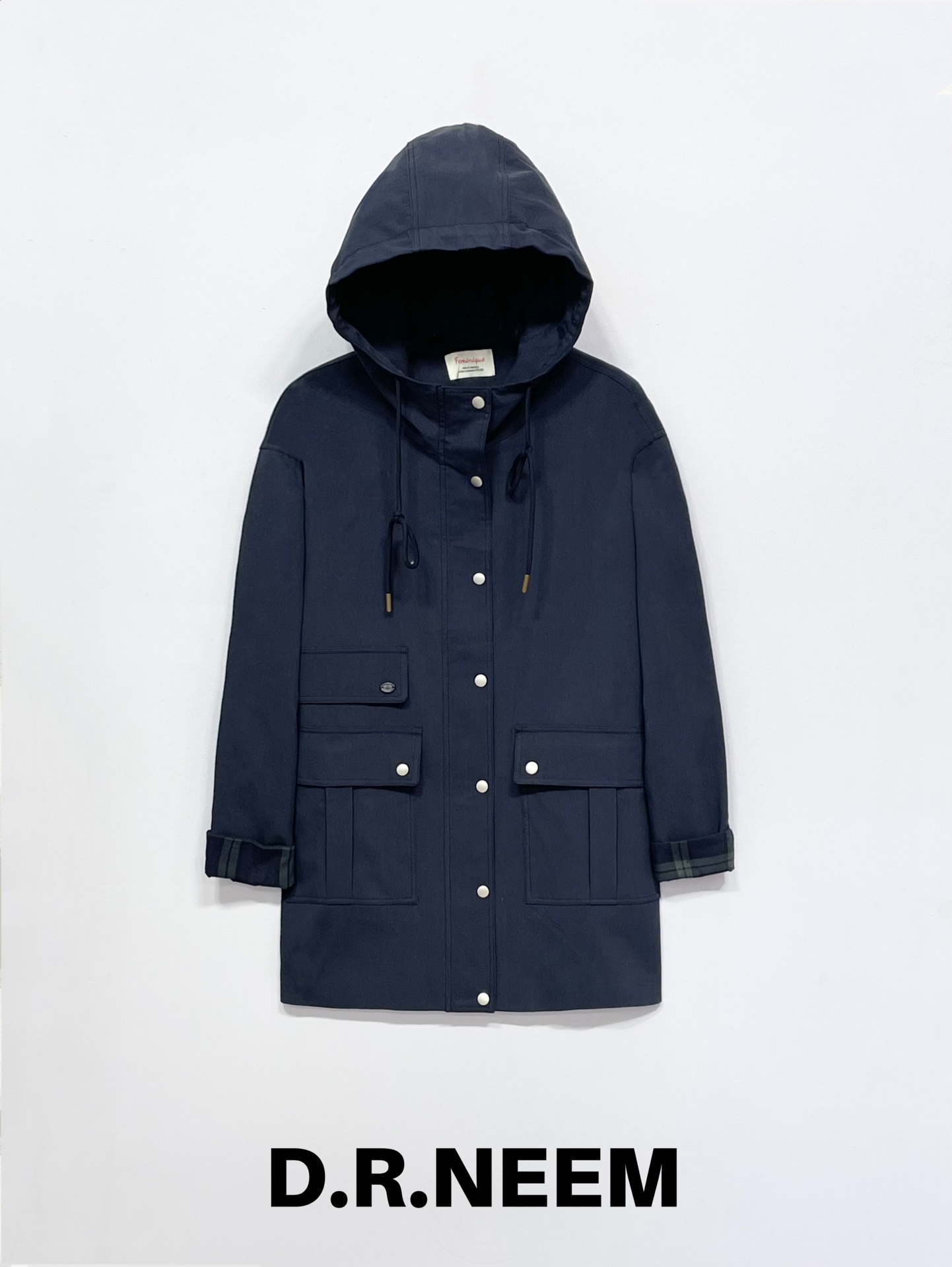 DRN 韩系格纹袖连帽风衣