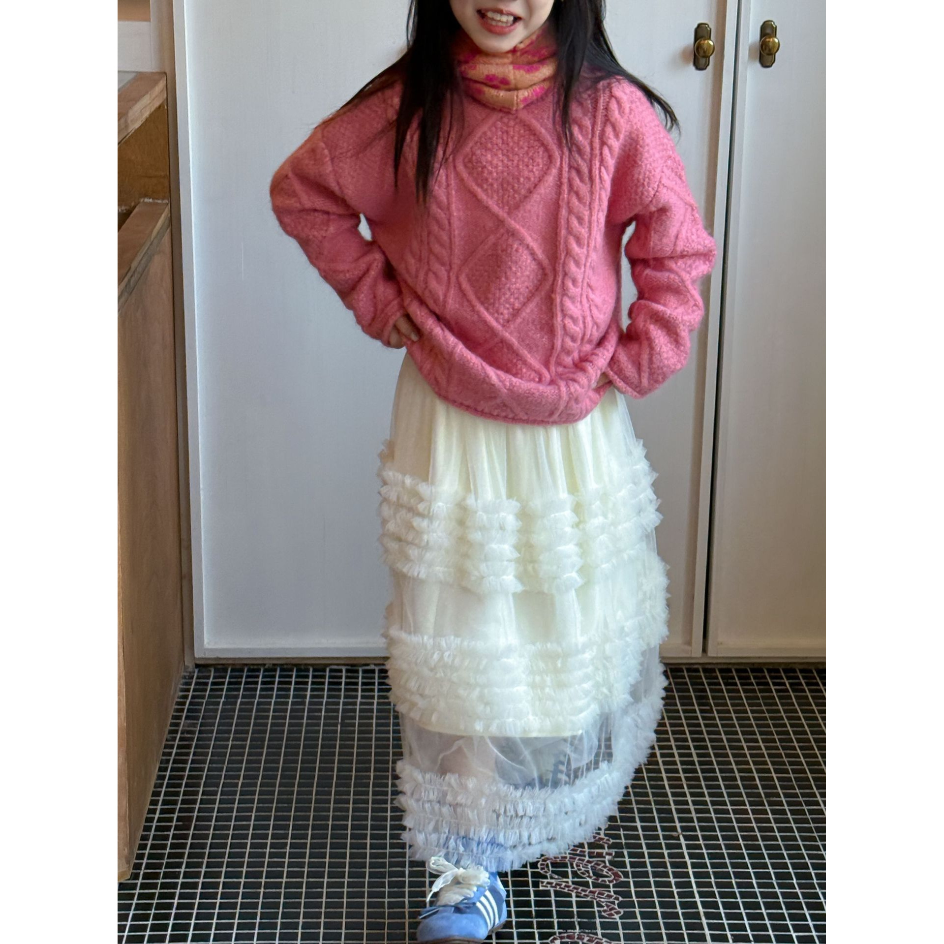 乐小悠童装女童半身裙2025冬季新款韩版蕾丝蛋糕裙摆甜美公主风潮