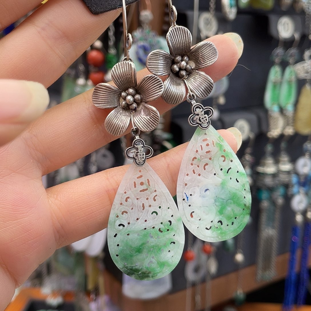 N***h翡翠银S925镶嵌耳饰543fghhhh