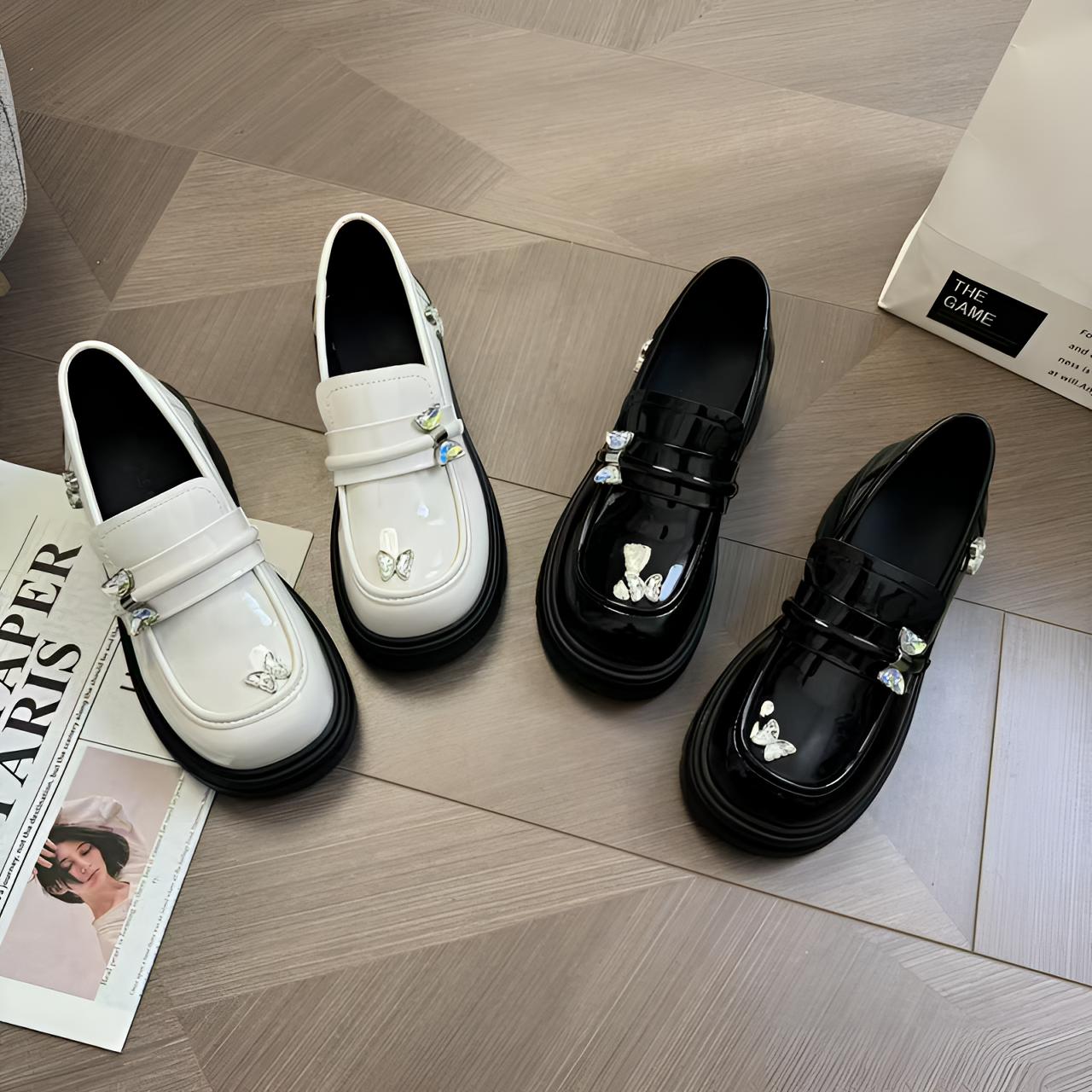 单鞋女2025春季新款蝴蝶结学院风小皮鞋女复古百搭一脚蹬乐福鞋女