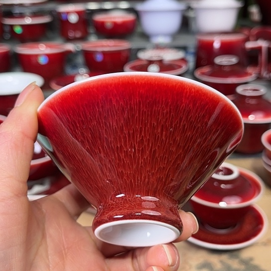 景德镇陶瓷红马坊斗笠杯