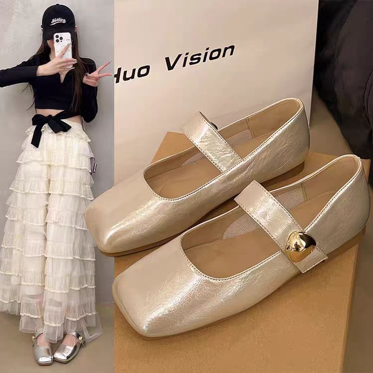 小敏家 清货~就几双 法式气质方头绝美一字带魔术贴玛丽珍鞋0037