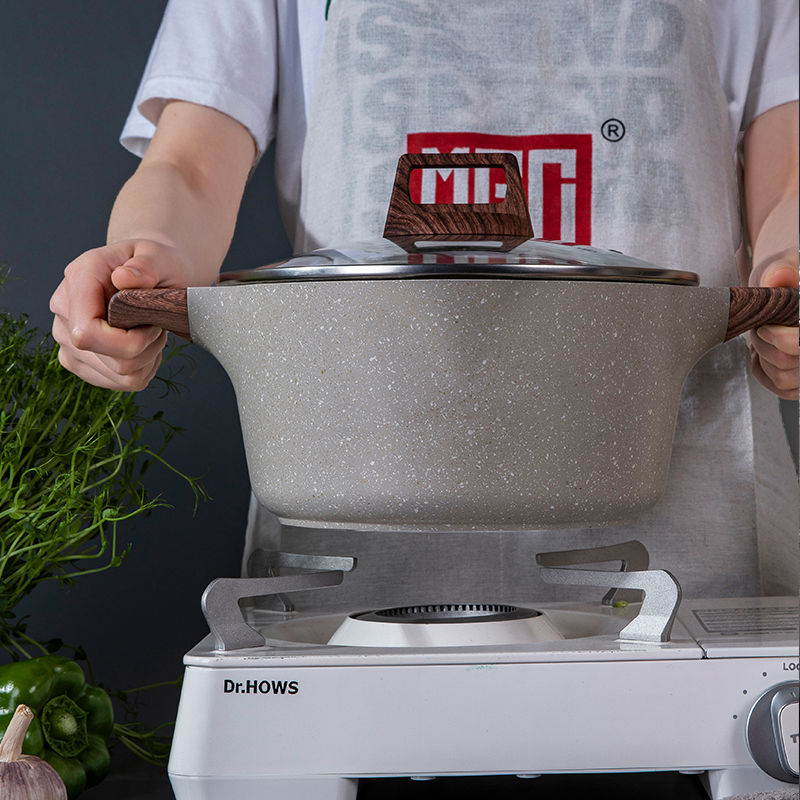 欧式汤锅复底内外米色撒金白点