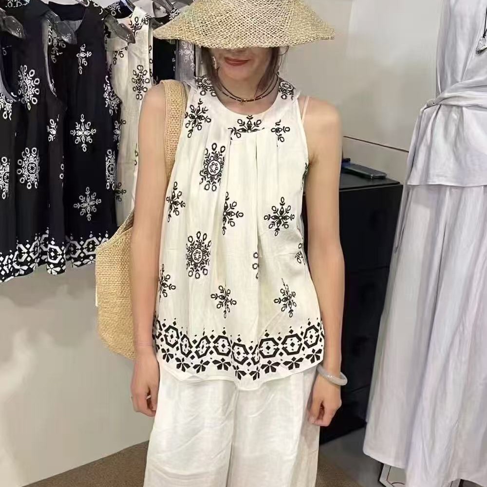 复古碎花无袖吊带背心夏季新款洋气减龄薄款上衣