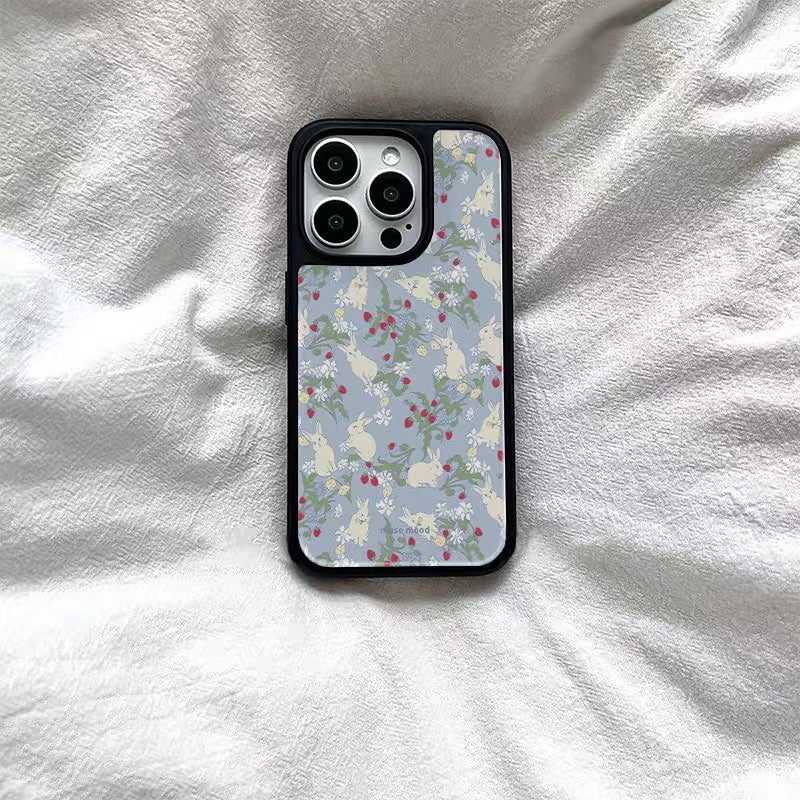 【壳乐专属】韩系花花兔兔适用于苹果16pro女iphone15玻璃手机壳