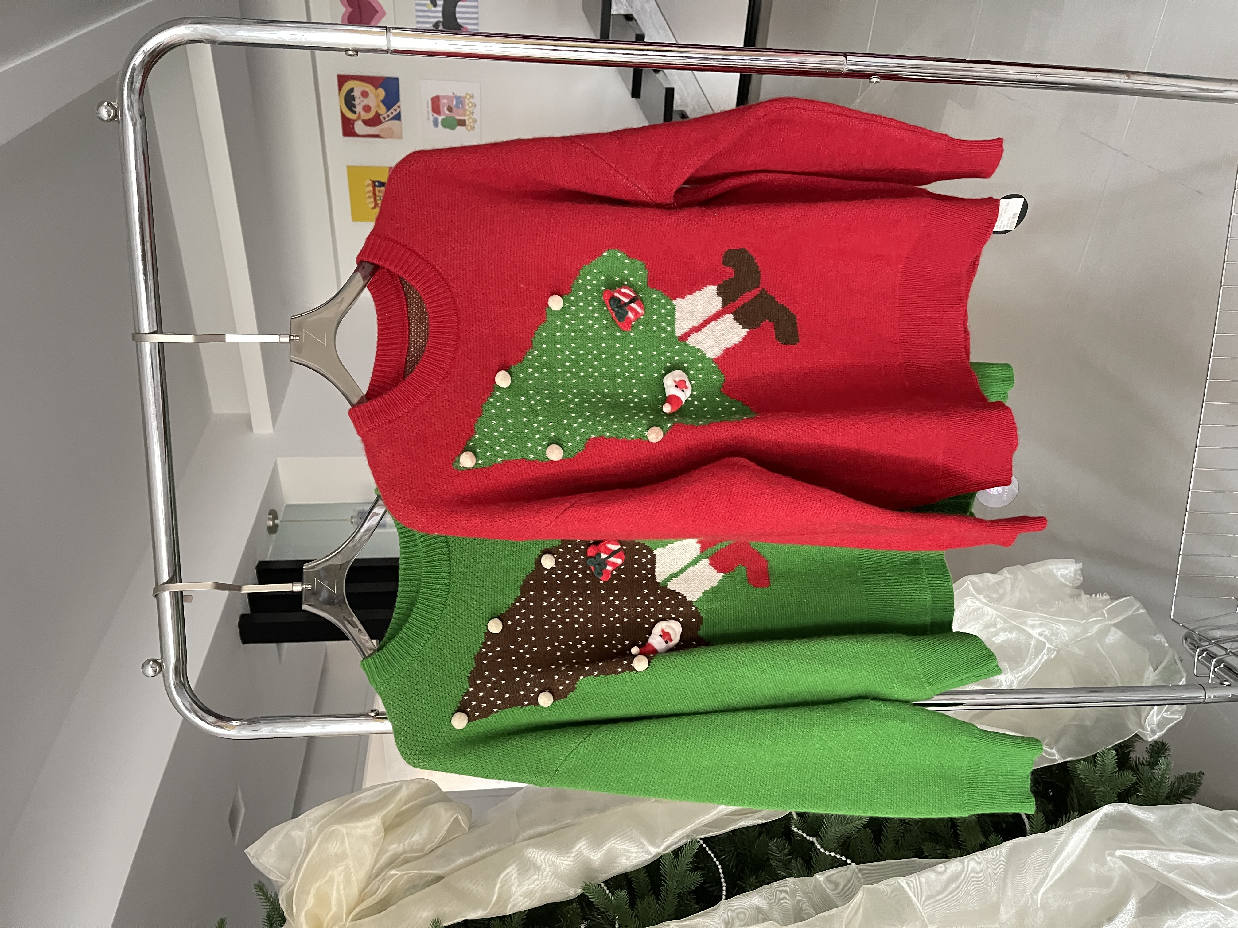 zhaoxiaopao/赵小泡圆领长袖卡通红女圣诞树小熊针织毛衣