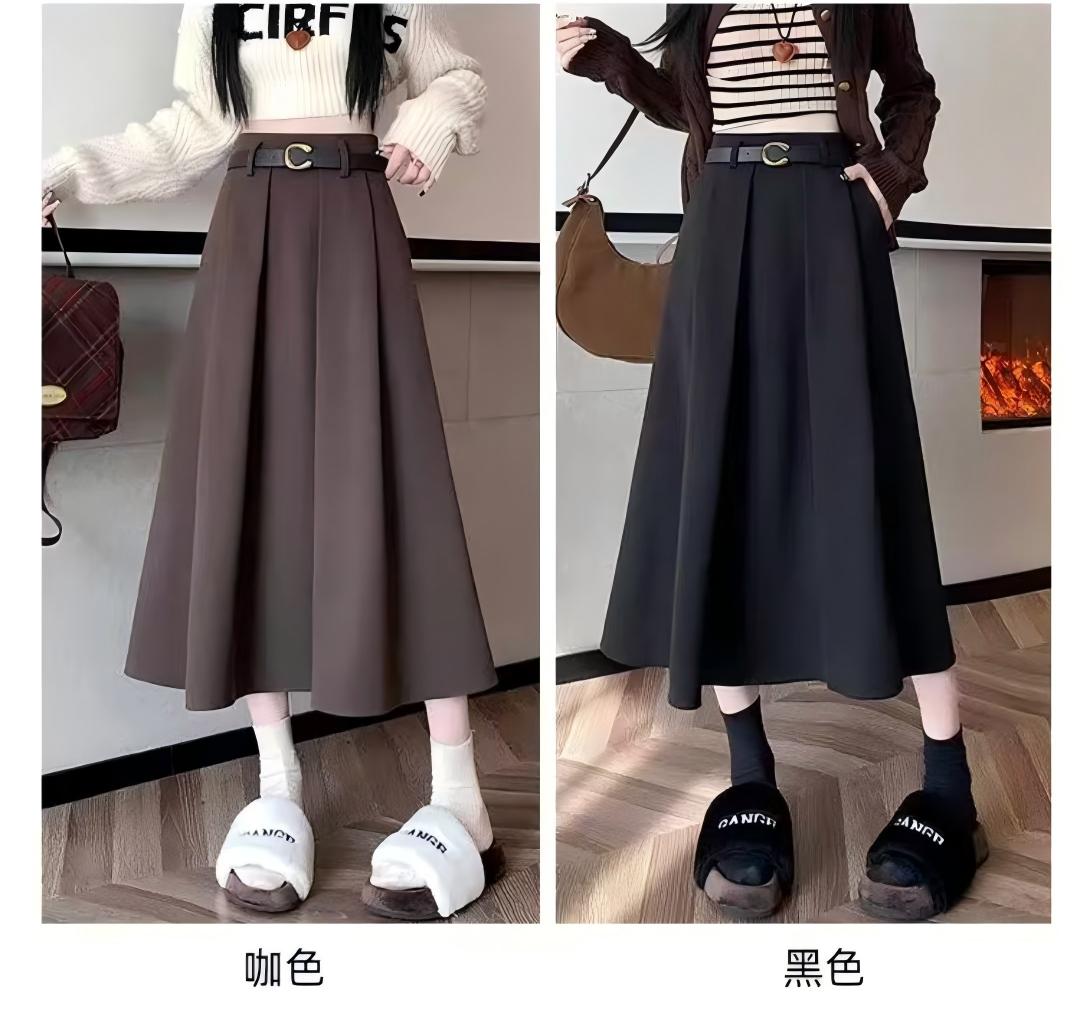 秋冬百搭半身大摆A字百褶裙赫本风时间高级垂坠感毛呢长裙