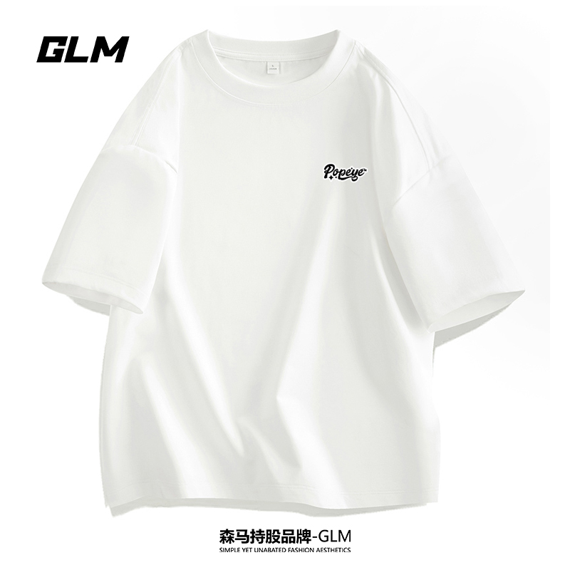 大力水手联名GLM纯棉男士短袖T恤衫宽松情侣百搭运动圆领打底上衣