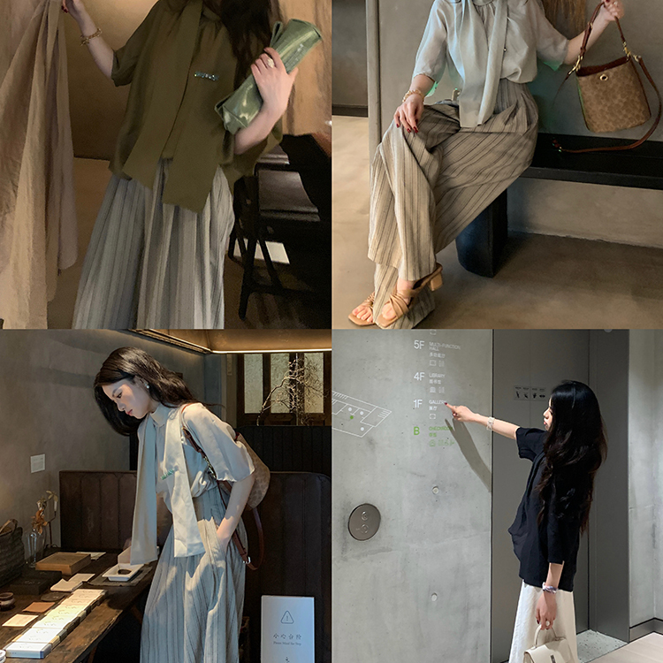 闹闹lunee 羊毛天丝衬衫女2025新款早秋半高领宽松设计感短袖上衣