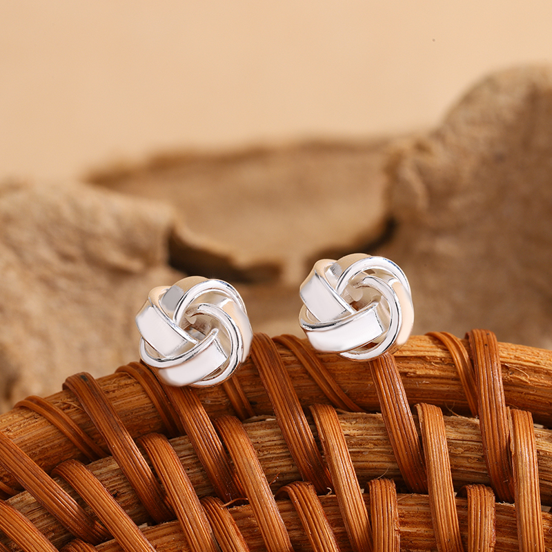 足银耳饰 缠绕同心结新中式小众设计耳坠