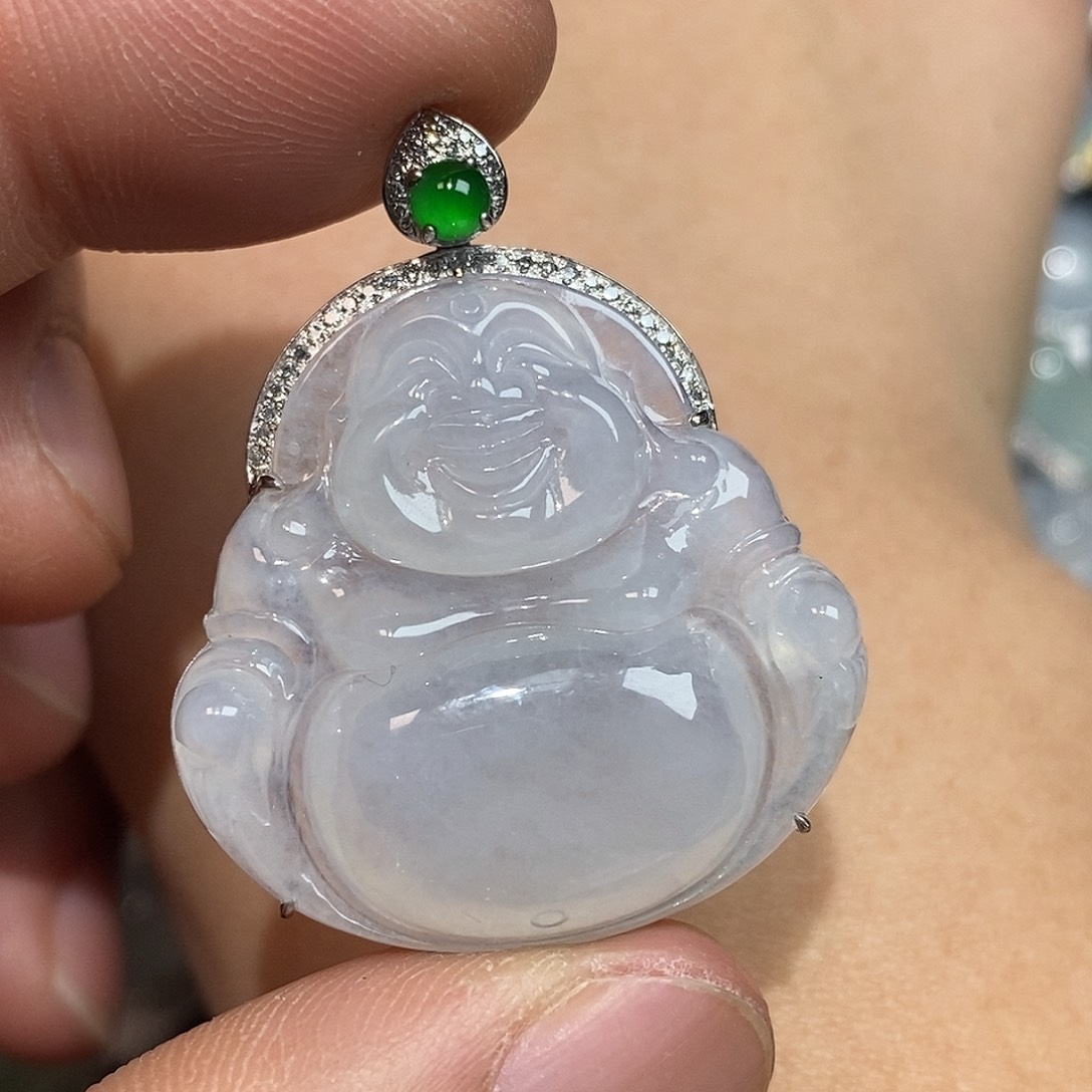 翡翠颈饰18K金镶嵌佛公