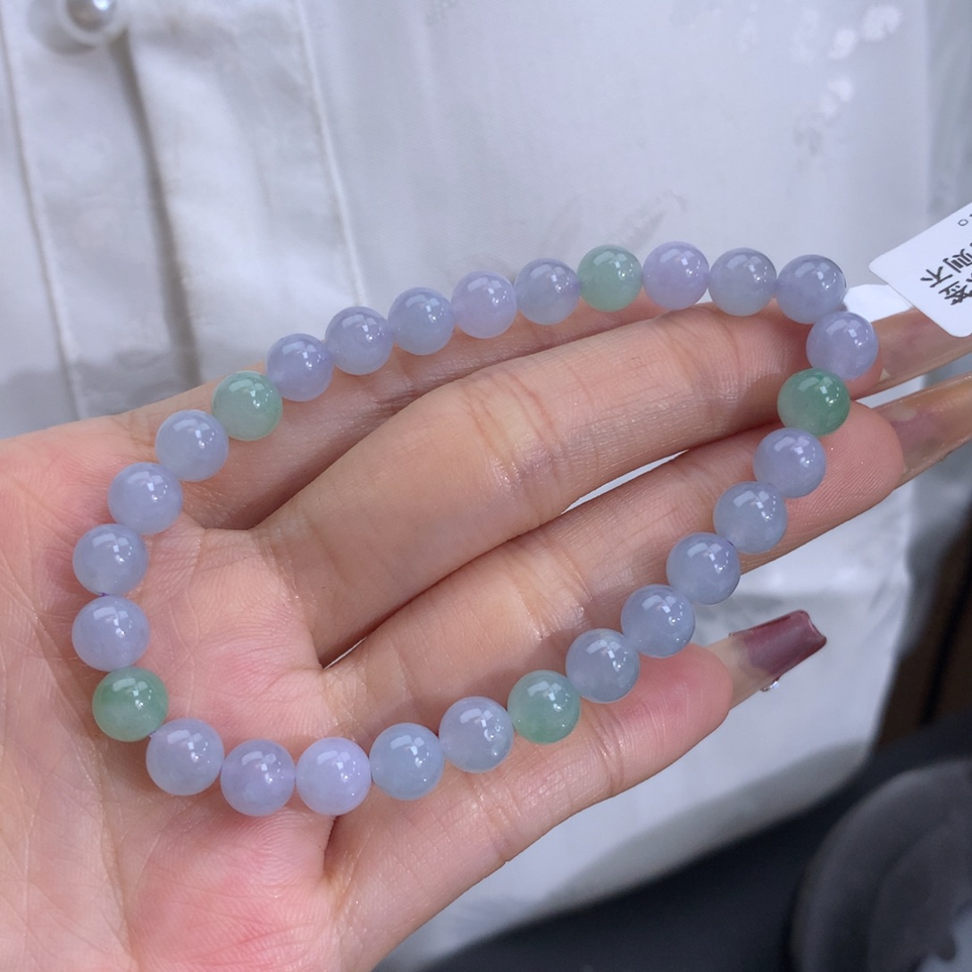 翡翠手链未镶嵌卡6.7冰胶紫手串
