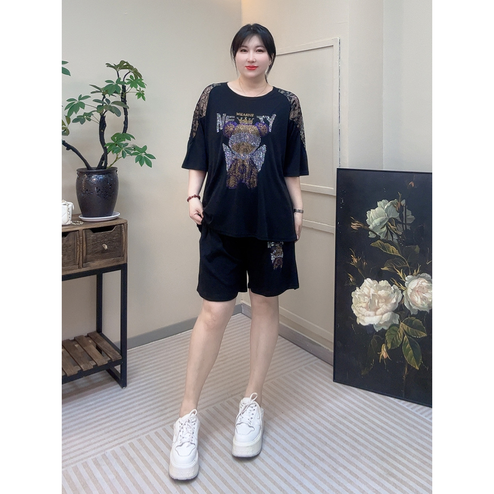 【胡小肥】12夏季短裤套装23283时尚显瘦遮肉百搭新款日常宽松舒适