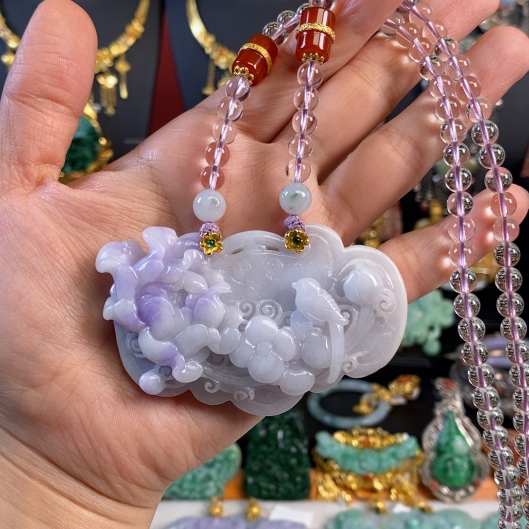 翡翠颈饰未镶嵌如意喜上眉梢吊坠 炸价