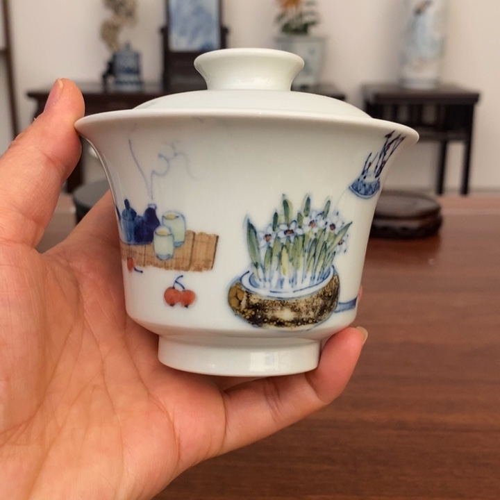 景德镇艺术定闪清供盖碗