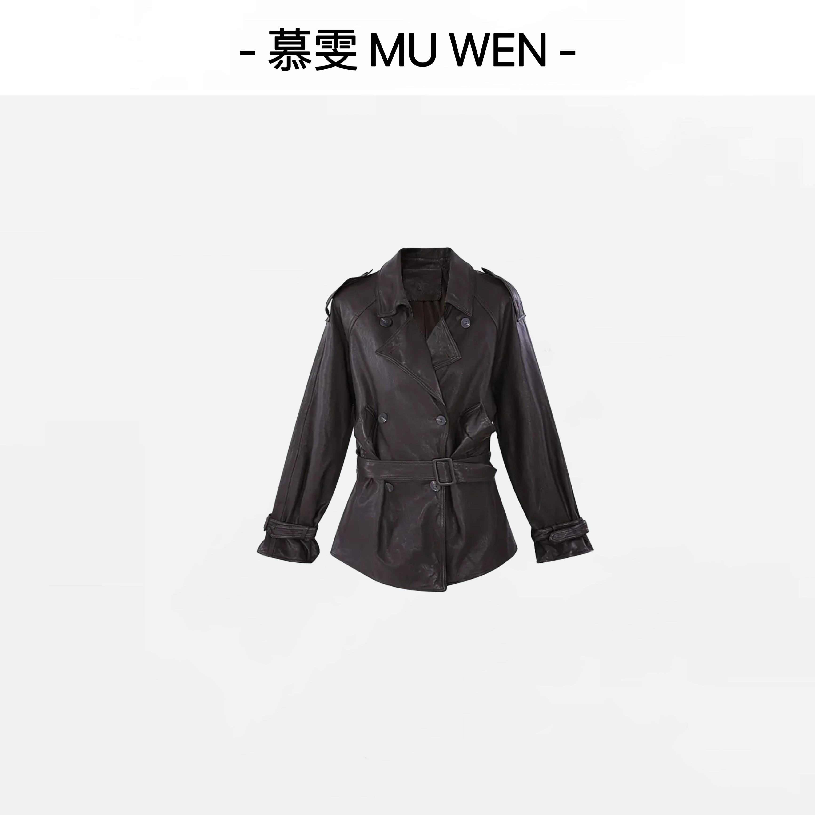 【Jennie同款】新中式秋冬款反驳领双排扣系腰带皮外套251455399