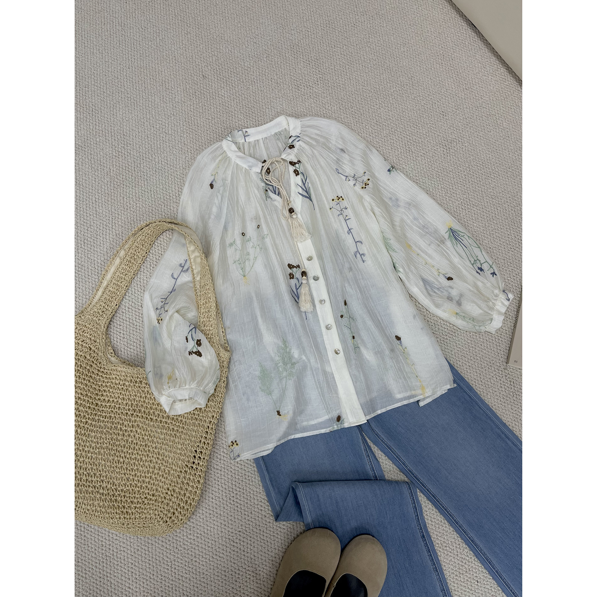 度假风重工刺绣花衬衫J6631