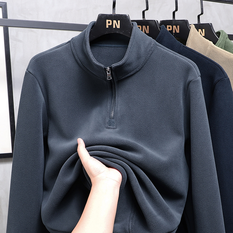 双面奥粒绒半拉链卫衣男女秋冬季厚款保暖宽松加绒套头立领打底衫